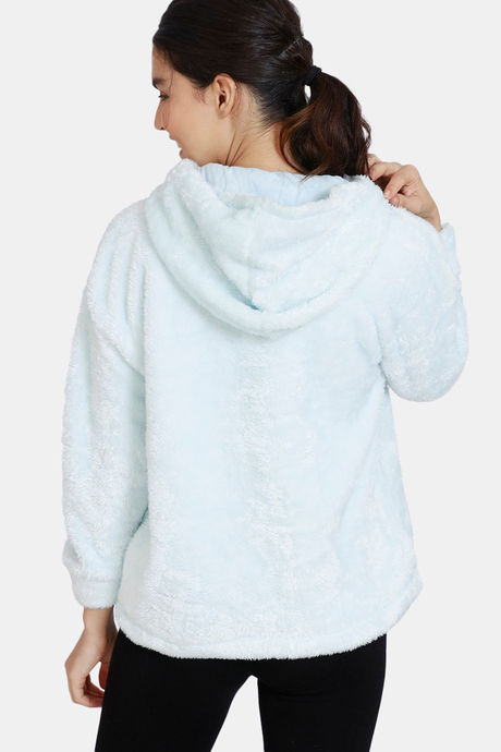 Zivame Fluffy Fur Knit Hoodie Sweatshirt - Baby Blue — image 3